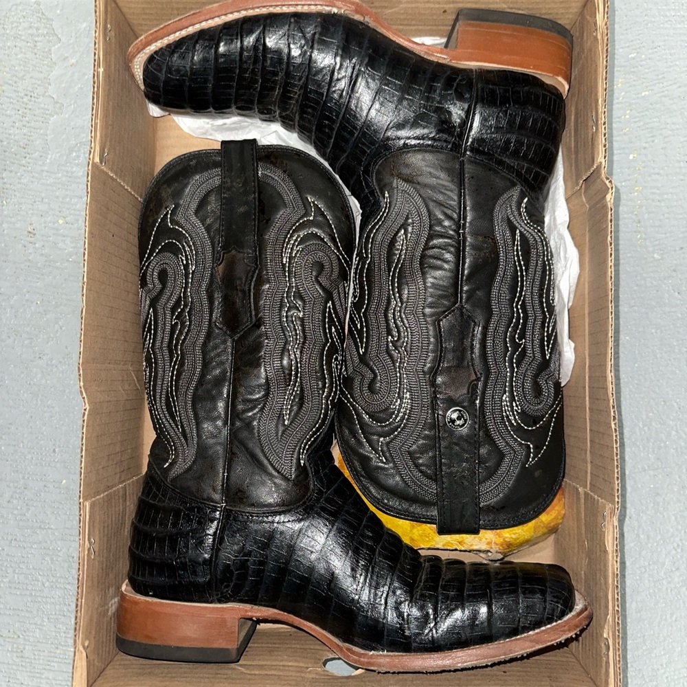 Tanner mark Black caiman Western Cowboy Boots